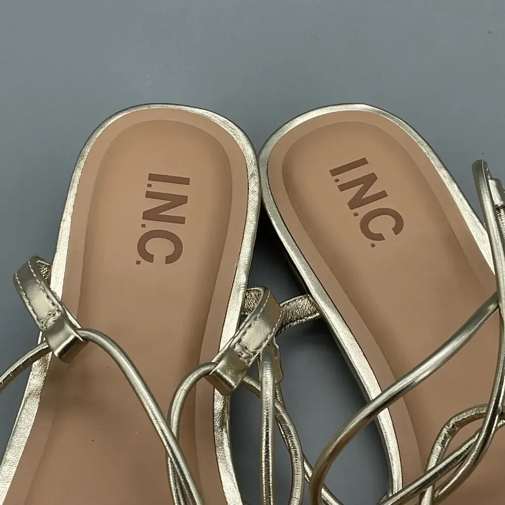 NEW INC Women’s Kharmaa Lace Up Flat Sandals Gold Size 11M
